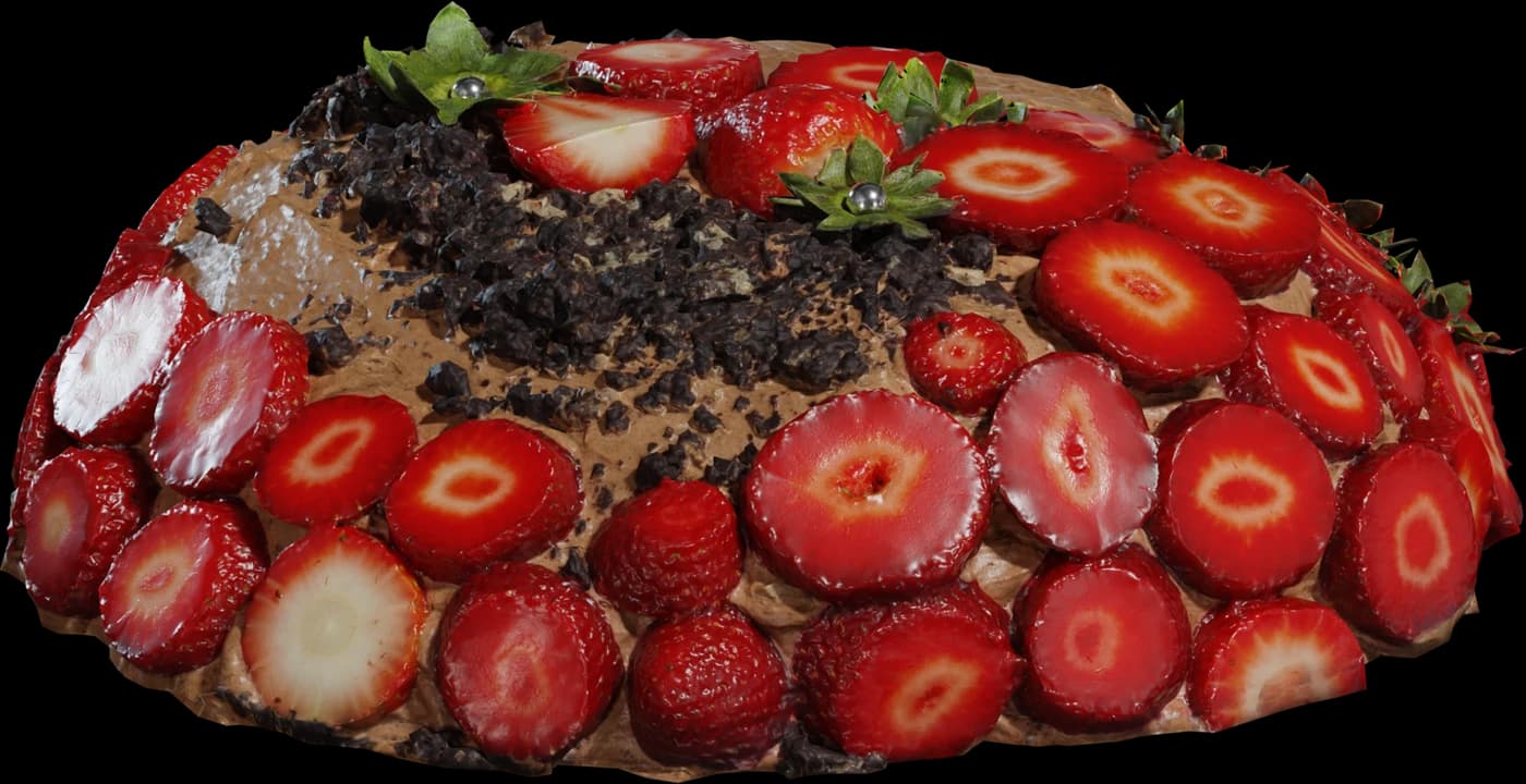 Strawberry-topped chocolate celebration cake